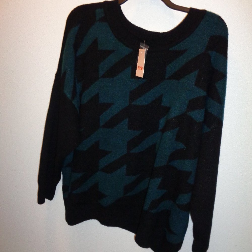 NEW EVRI Sweater Size 3X Black & Teal Crewneck Women's Plus